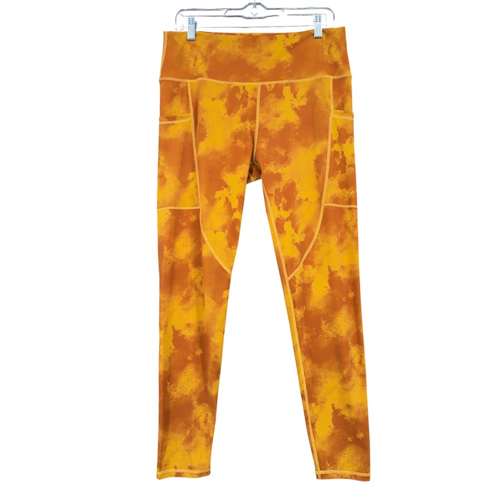 Rebdolls Leggings‎ Women 1X Nylon Spandex Orange Yellow Tie Dye Pockets